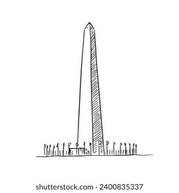 A line drawn vector illustration of the Washington Monument, USA. Hand drawn and converted into a digital sketchy style vector. 