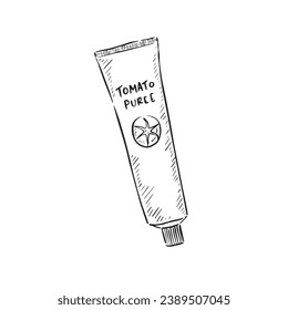Una línea dibujada vectorial de puré de tomate en un estilo de doodle. Dibujado a mano sobre procrear. 