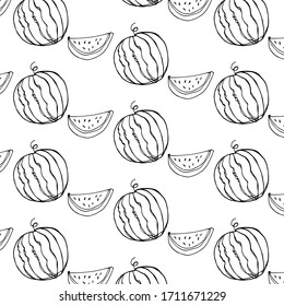Line drawn watermelon pattern illustration fruit texture summer sketch graphic doodle textile sweet slice decorative print