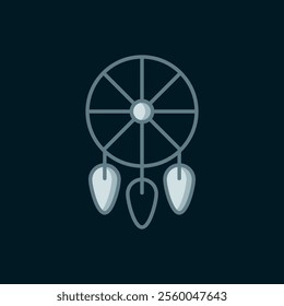 Line Dream catcher with feathers icon isolated on black background. Flat filled outline style with shadow. Vector