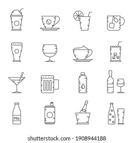 Line Drink and beverage icons - vector icon set