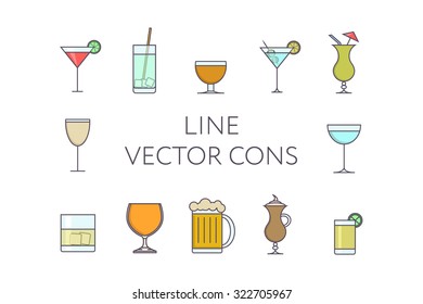 Line drink icons. Stock vector.