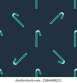 Line Drinking plastic straw icon isolated seamless pattern on black background.  Vector