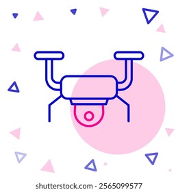 Line Drone flying icon isolated on white background. Quadrocopter with video and photo camera symbol. Colorful outline concept. Vector