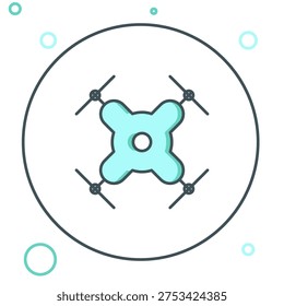 Line Drone flying icon isolated on white background. Quadrocopter with video and photo camera symbol. Colorful outline concept. Vector