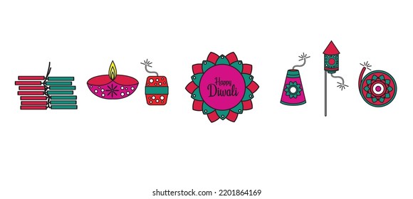 line drone icon Diwali festival flat modern elements illustration and icon set for graphic and web design templates or Deepavali firecrackers, Diwali crackers flat vector, red color full vector