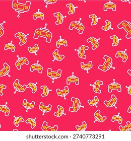 Line Drone radio remote control transmitter icon isolated seamless pattern on red background.  Vector