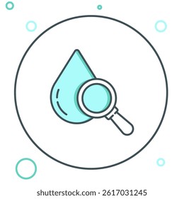 Line Drop and magnifying glass icon isolated on white background. Colorful outline concept. Vector