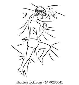 Line Drowing Of A Man Lying In Bed