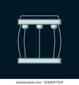 Line Drum icon isolated on black background. Music sign. Musical instrument symbol. Flat filled outline style with shadow. Vector