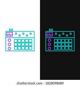 Line Drum machine icon isolated on white and black background. Musical equipment. Colorful outline concept. Vector
