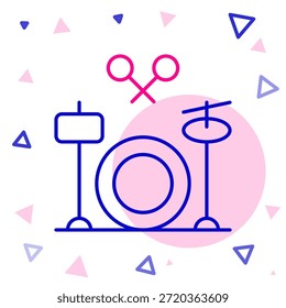 Icono de tambores de línea aislado sobre fondo blanco. Signo de música. Símbolo de instrumento musical. Concepto de contorno colorido. Vector