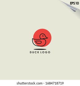 Line Of Duck Logo Design Isolated In Shape Colour. Line Of Duck Logo Template. Modern Design. Flat Logo. Vector Illustration
