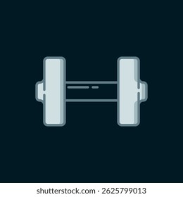 Line Dumbbell icon isolated on black background. Muscle lifting icon, fitness barbell, gym, sports equipment, exercise bumbbell. Flat filled outline style with shadow. Vector