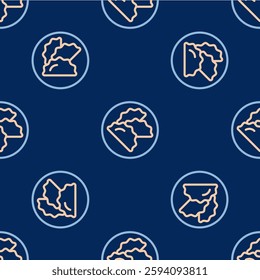 Line Dumpling icon isolated seamless pattern on blue background. Traditional chinese dish.  Vector