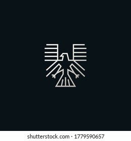 Line Eagle Logo With Luxury, Silver Colour Isolated In Black Background. Vector Illustration