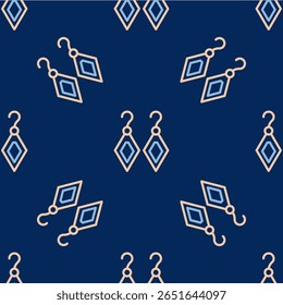 Linha Brincos ícone isolado padrão sem costura no fundo azul. Acessórios para joias.  Vetor