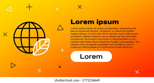 Line Earth globe and leaf icon isolated on yellow background. World or Earth sign. Geometric shapes. Environmental concept. Colorful outline concept. Vector Illustration