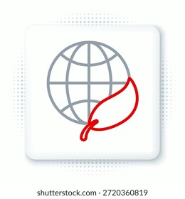 Line Earth globe and leaf icon isolated on white background. World or Earth sign. Geometric shapes. Environmental concept. Colorful outline concept. Vector