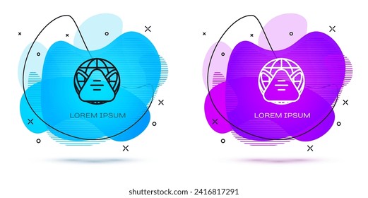 Line Earth globe with medical mask icon isolated on white background. Abstract banner with liquid shapes. Vector