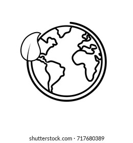 line earth planet with ecological leaf design
