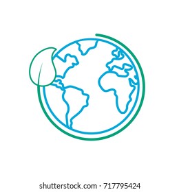 line earth planet with ecological leaf design