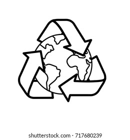 line earth planet with recycle symbol design