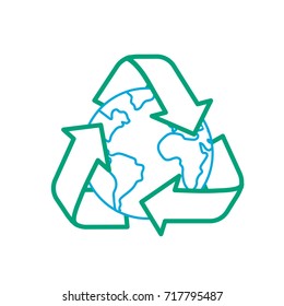 line earth planet with recycle symbol design