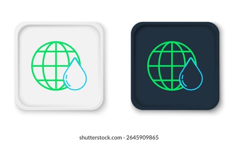 Line Earth planet in water drop icon isolated on white background. World globe. Saving water and world environmental protection. Colorful outline concept. Vector