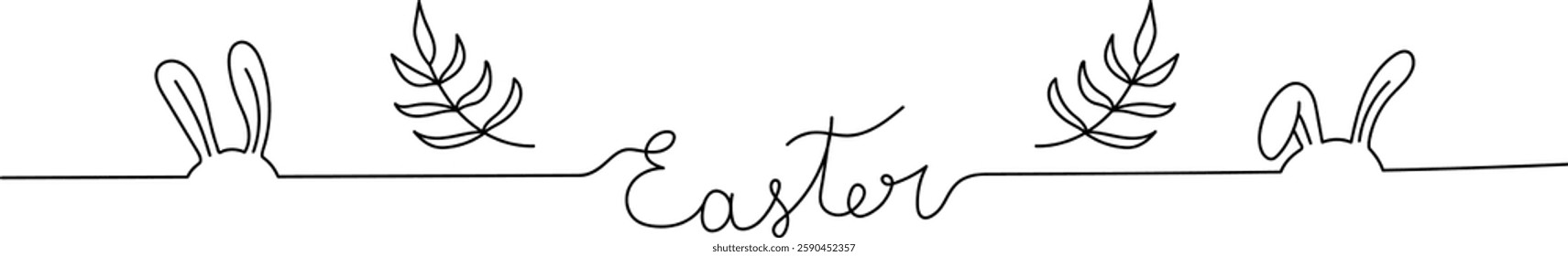 Line Easter Border With Leaves And Rabbits Vector Illustration