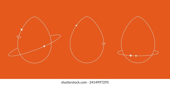 Line Easter eggs in Y2k minimalistic style. Egg shape vector frames with sparkles.