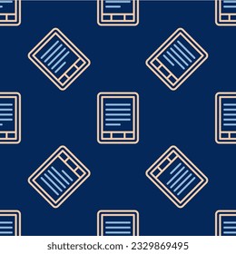 Line E-Book reader icon isolated seamless pattern on blue background.  Vector
