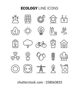 Line Ecology Icons Vector Set Power Eco Alternative Energy Renewable