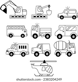 Line Editable Icons set. Vector illustration in modern thin line style of transport icons types: helicopter, bus, excolator, plane, tram and ...