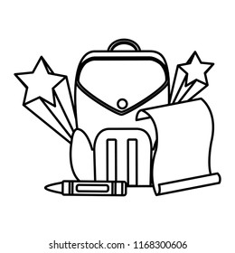line education backpack and paper with art crayon