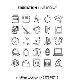 Line education icons. Vector set