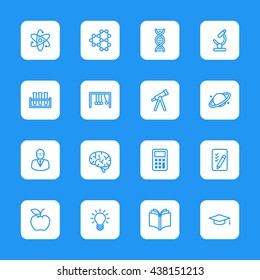 line education and science icon set on white rounded rectangle for web design, user interface (UI), infographic and mobile application (apps)