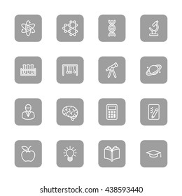line education and science icon set on gray rounded rectangle for web design, user interface (UI), infographic and mobile application (apps)