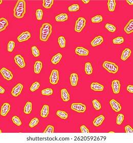 Line Egypt mummy in sarcophagus icon isolated seamless pattern on red background.  Vector