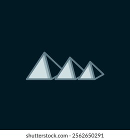 Line Egypt pyramids icon isolated on black background. Symbol of ancient Egypt. Flat filled outline style with shadow. Vector