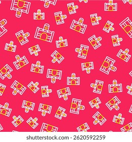 Line Egyptian house icon isolated seamless pattern on red background.  Vector