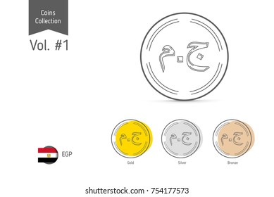 Line Egyptian pound coin vector. Isolated on white background. Simple thin line coin icons for websites, web design, mobile app, infographics.