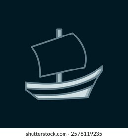 Line Egyptian ship icon isolated on black background. Egyptian papyrus boat. Flat filled outline style with shadow. Vector