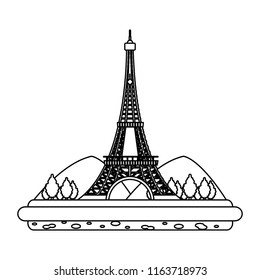 line eiffel tower with mountainsand trees landscape