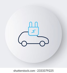 Línea Icono de carga del enchufe eléctrico y del coche eléctrico aislado en el fondo blanco. Tecnologías ecológicas renovables. Concepto de esquema colorido. Vector
