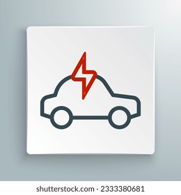 Line Electric car and electrical cable plug charging icon isolated on white background. Renewable eco technologies. Colorful outline concept. Vector