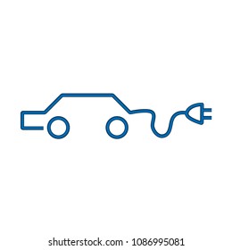 Line electric car icon, flat design
