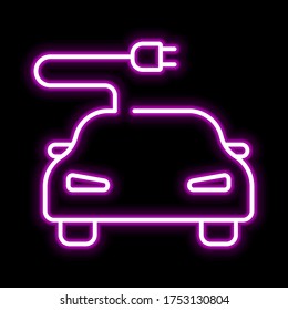 Line electric car pink glowing neon ui ux icon. Glowing sign logo vector