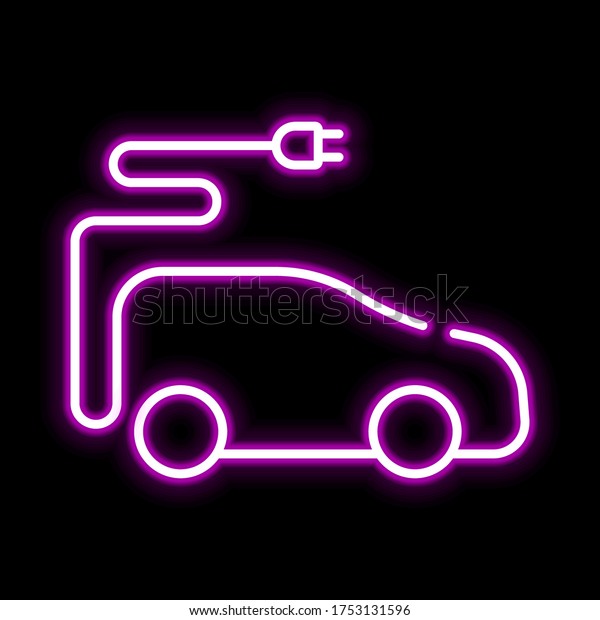 Line electric car pink glowing neon ui ux icon.\
Glowing sign logo vector