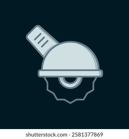 Line Electric circular saw with steel toothed disc icon isolated on black background. Electric hand tool for cutting wood or metal. Flat filled outline style with shadow. Vector